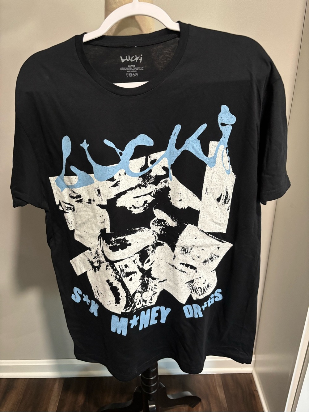 Lucki Graphic Tee - Black with Blue & White Print